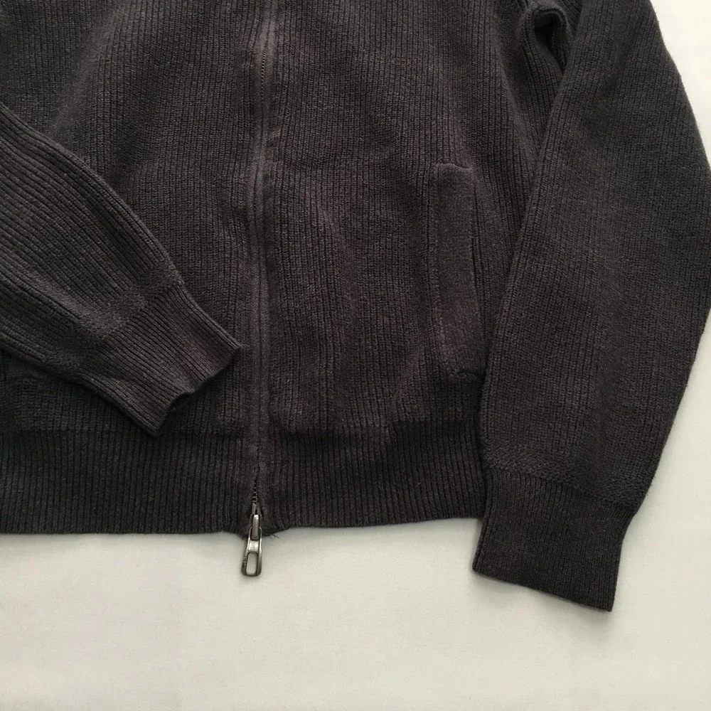 Polo Ralph Lauren Full Zip Sweater Mens Medium Dark Gray Ribbed Cotton Knit